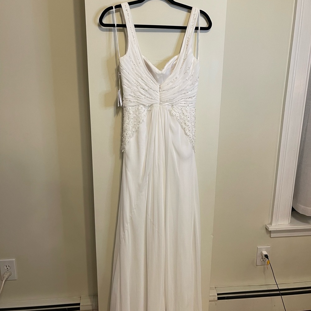LM by Mignon HY1200 Long Embellished Wrap Dress Ivory Size 6 NEW WITH TAGS - Picture 5 of 11